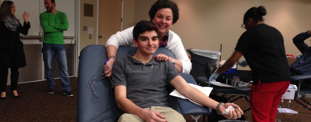 Justins mom, Carol Pfau, is proud of her sons commitment to giving blood. Photo by Elana Goldenberg.