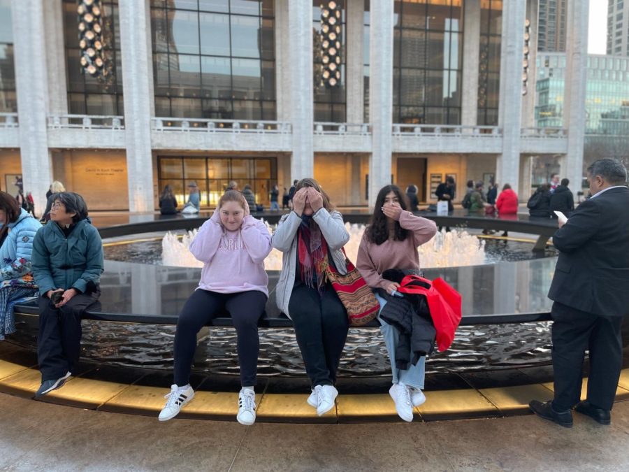 Ms. Renee, Avital, and Elia recreating Speak No Evil, See No Evil, and Hear No Evil phrase
while exploring Lincoln Center on their weekend off. Image by Ethan Hobbs