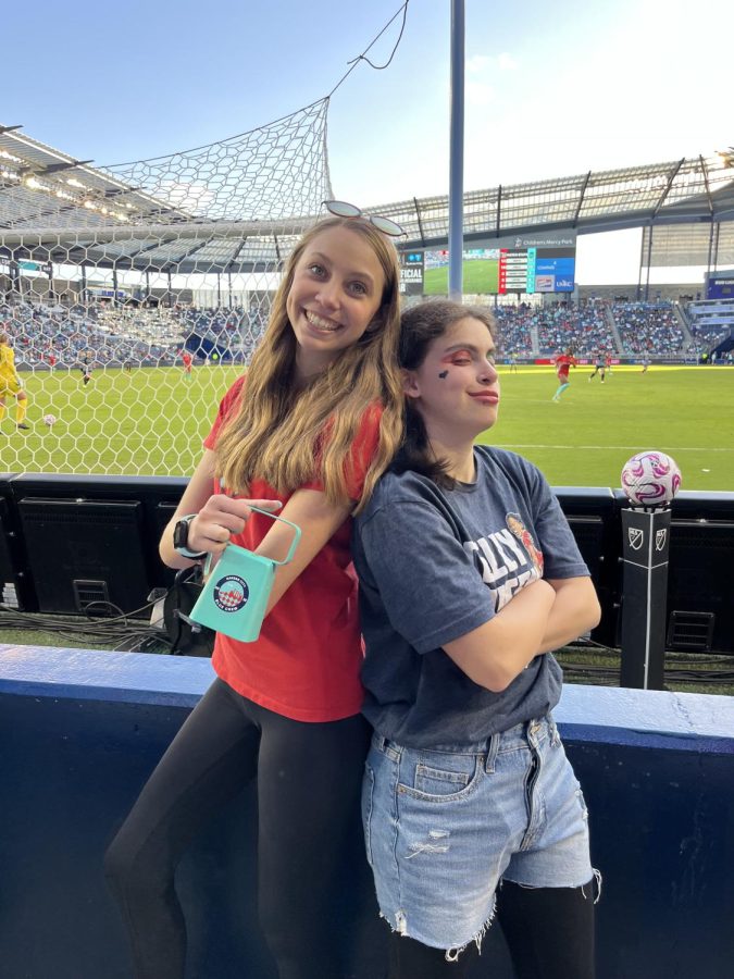 Emma Rosenthal and Sofia Levine stood together cheering on the KC Current team. Image by Sophie Philmus.
