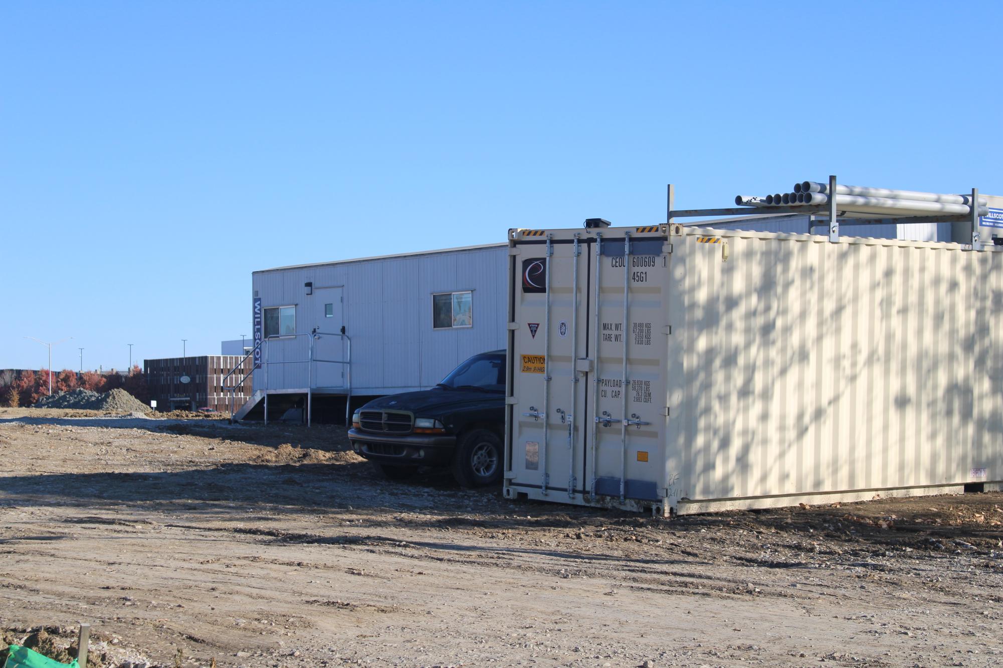 The temporary shed/building at the construction site. Image by Skyler Penner 
