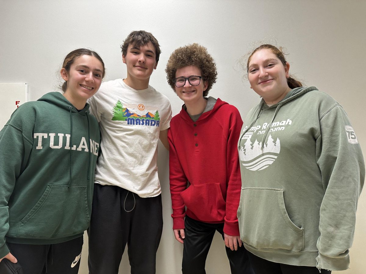 Pictured is a group of HBHA Sources of Strength peer leaders left to right: Livia Noorollah, Noah Bergh, Yonaton Rich, and Elia Ellis. Image by Noa Levine 